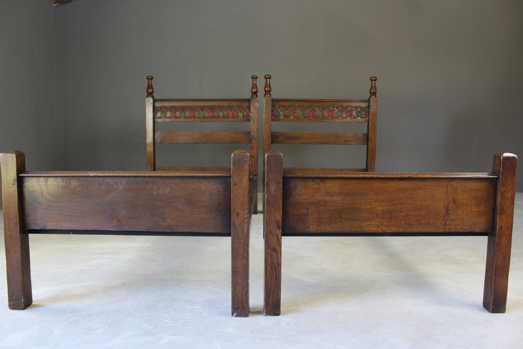 Pair Antique Single Oak Beds - Kernow Furniture