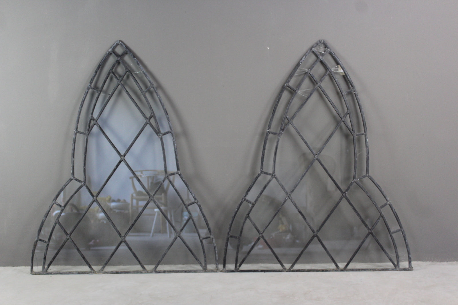 Pair Gothic Lead Glazed Windows - Kernow Furniture