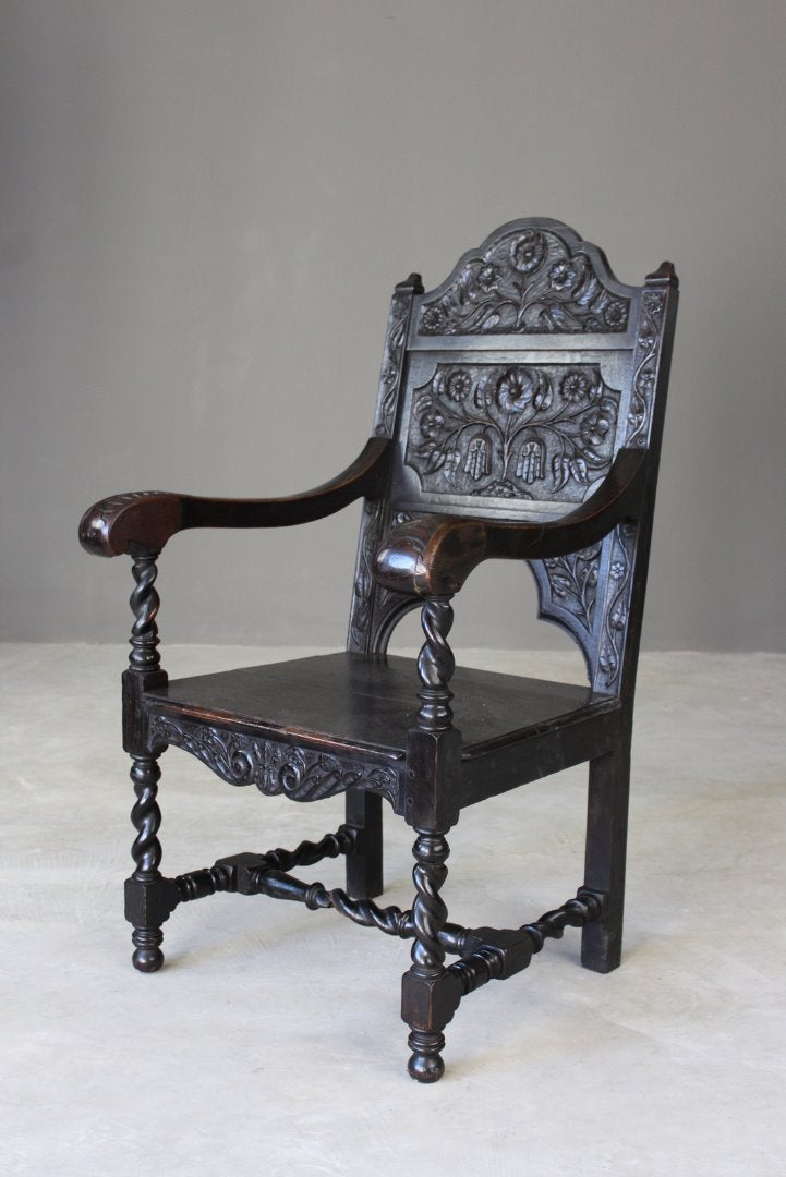 Carved Oak Wainscot Chair - Kernow Furniture