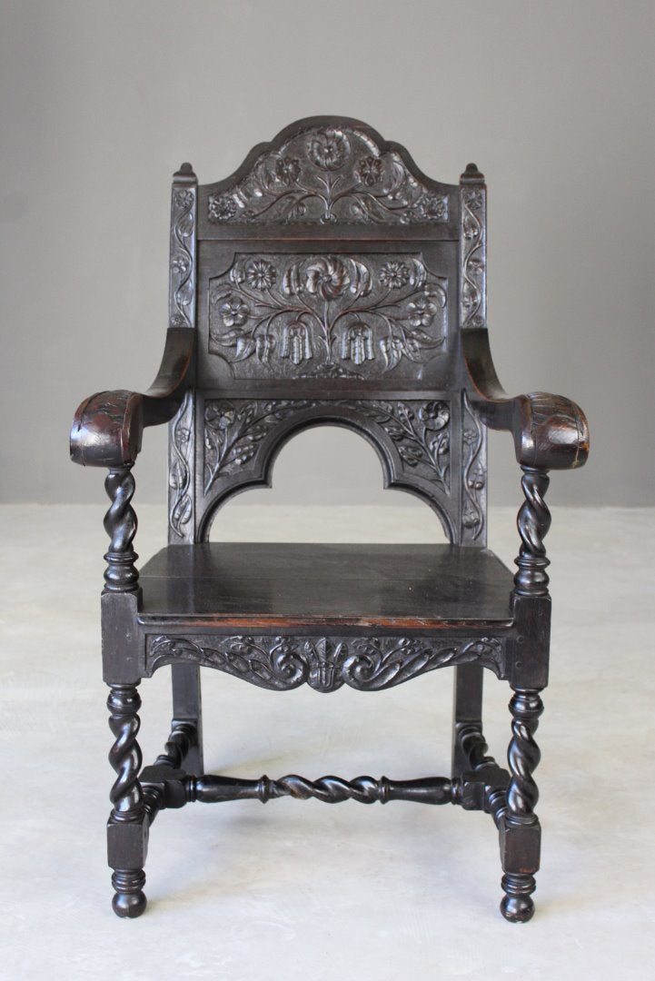 Carved Oak Wainscot Chair - Kernow Furniture