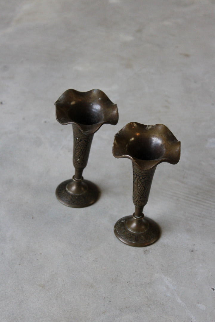 Pair Vintage Brass Vase - Kernow Furniture