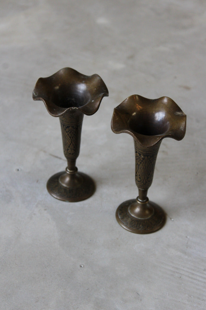 Pair Vintage Brass Vase - Kernow Furniture