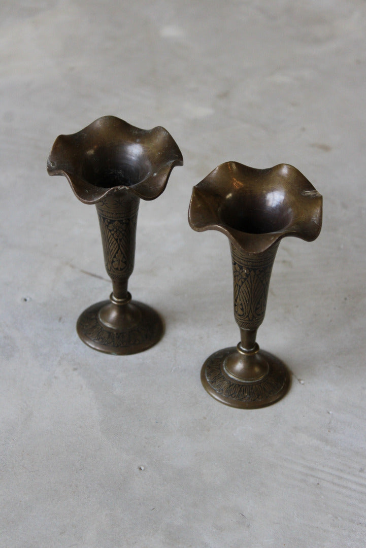 Pair Vintage Brass Vase - Kernow Furniture