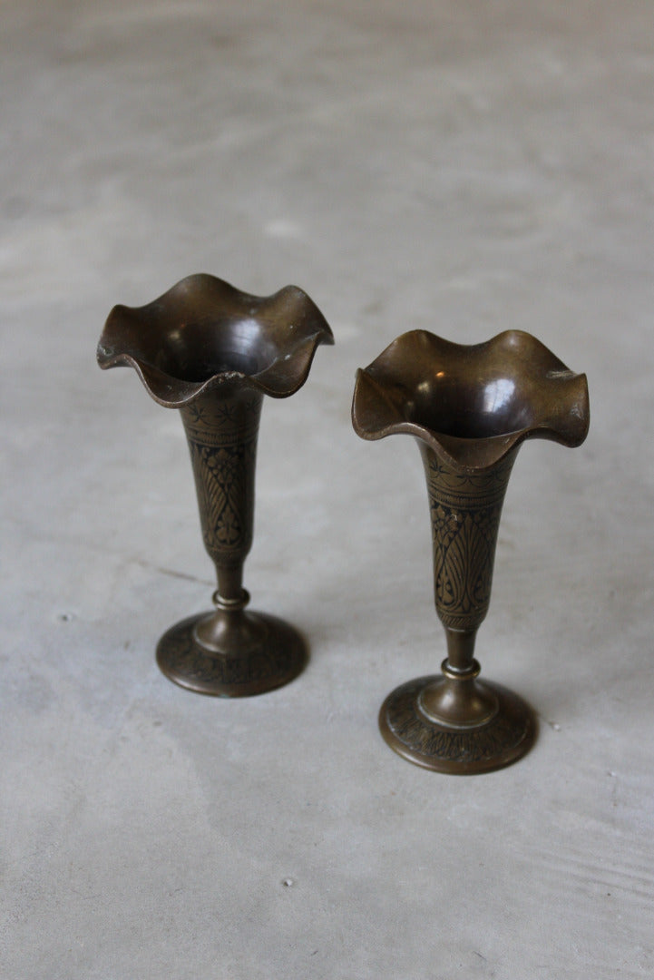 Pair Vintage Brass Vase - Kernow Furniture