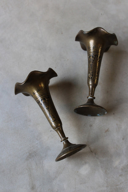 Pair Vintage Brass Vase - Kernow Furniture