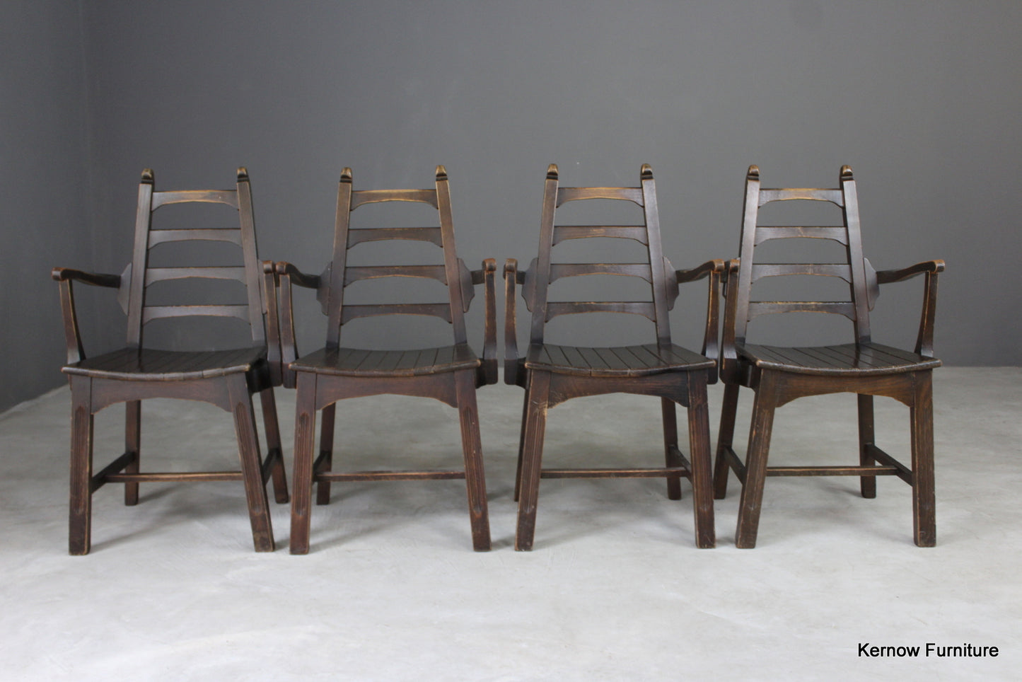 4 Mid 20th Century Ladderback Dining Chairs - Kernow Furniture