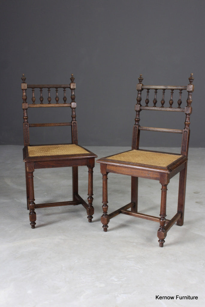 Pair Oak & Cane Dining Chairs - Kernow Furniture