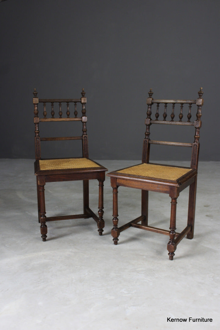 Pair Oak & Cane Dining Chairs - Kernow Furniture