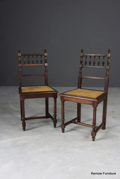 Pair Oak & Cane Dining Chairs - Kernow Furniture