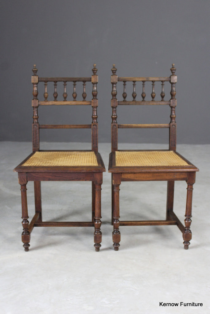 Pair Oak & Cane Dining Chairs - Kernow Furniture