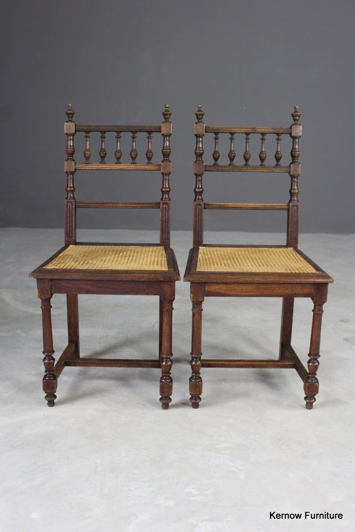 Pair Oak & Cane Dining Chairs - Kernow Furniture