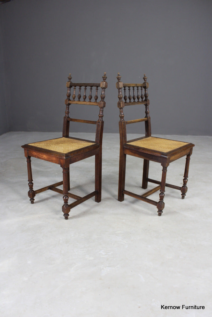 Pair Oak & Cane Dining Chairs - Kernow Furniture