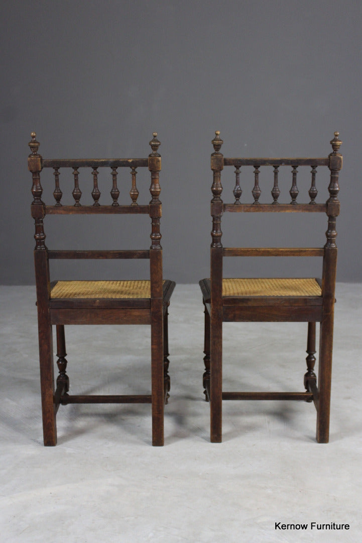 Pair Oak & Cane Dining Chairs - Kernow Furniture