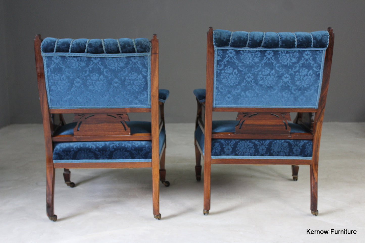 Pair Antique Upholstered Rosewood Armchairs - Kernow Furniture