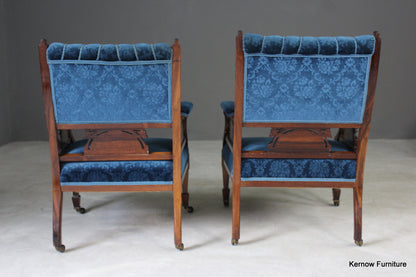 Pair Antique Upholstered Rosewood Armchairs - Kernow Furniture