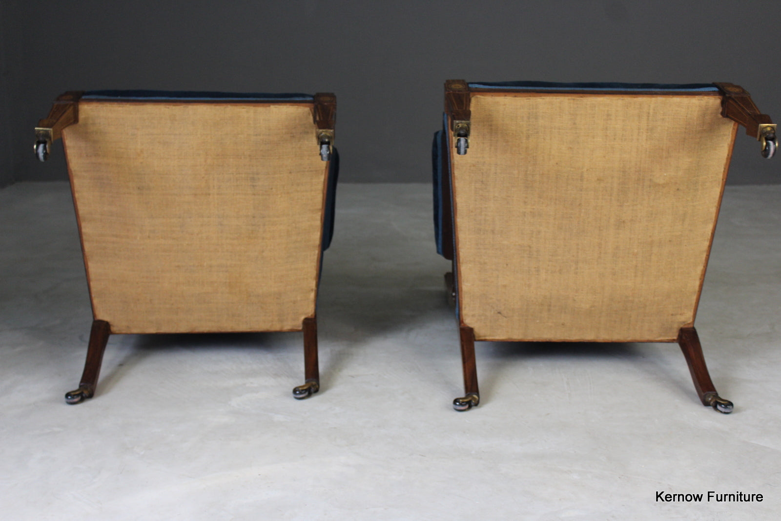 Pair Antique Upholstered Rosewood Armchairs - Kernow Furniture