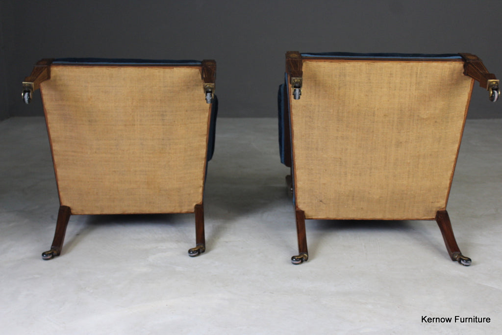 Pair Antique Upholstered Rosewood Armchairs - Kernow Furniture