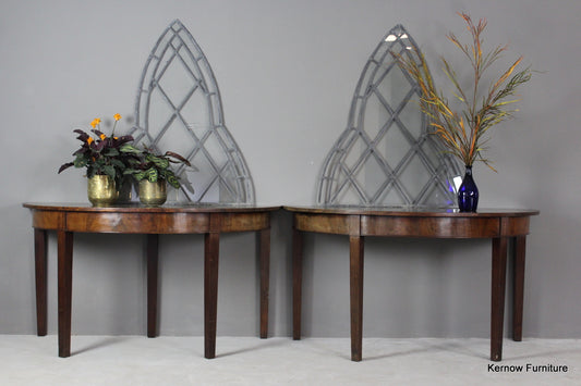 Pair Antique Georgian Mahogany D End Tables - Kernow Furniture