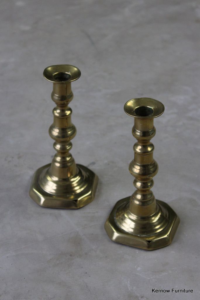 Pair Victorian Brass Candlesticks - Kernow Furniture