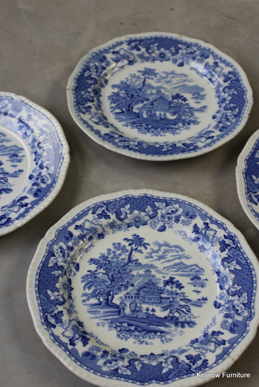 4 Seaforth Blue & White Dinner Plates - Kernow Furniture