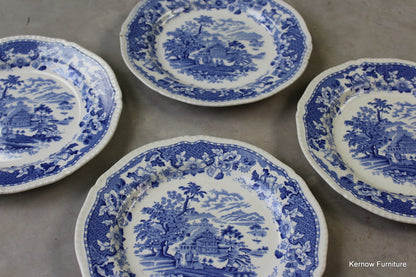 4 Seaforth Blue & White Dinner Plates - Kernow Furniture