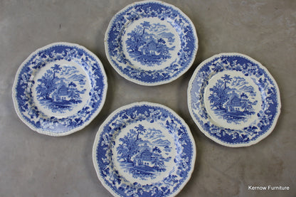 4 Seaforth Blue & White Dinner Plates - Kernow Furniture