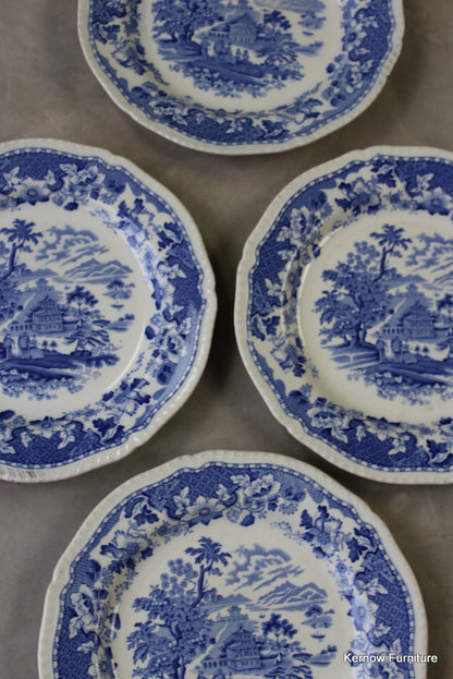 4 Seaforth Blue & White Dinner Plates - Kernow Furniture