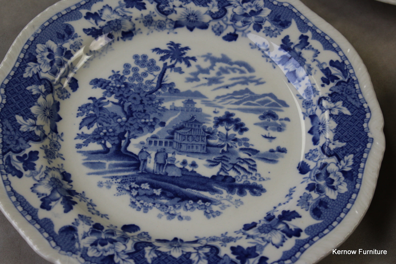 4 Seaforth Blue & White Dinner Plates - Kernow Furniture