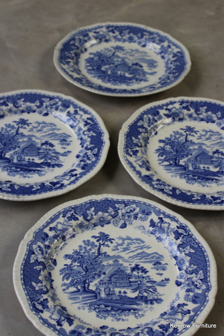 4 Seaforth Blue & White Dinner Plates - Kernow Furniture