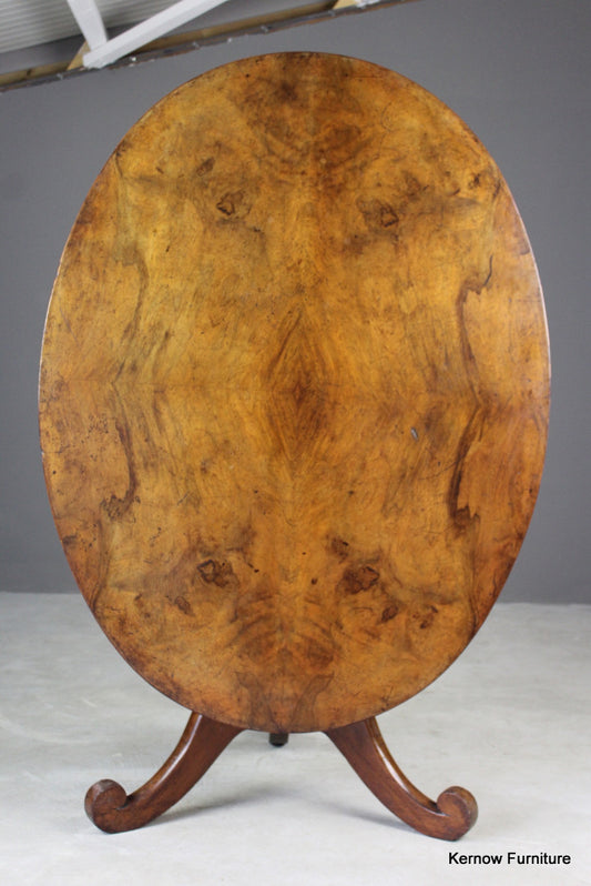 Large Antique Oval Walnut Tilt Top Table - Kernow Furniture