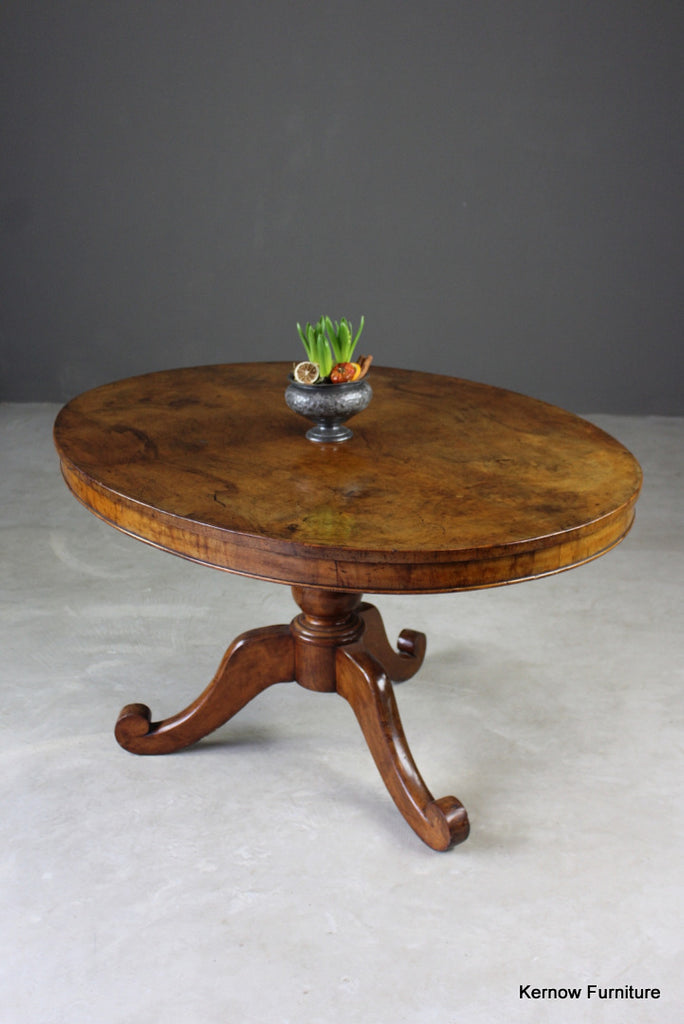 Large Antique Oval Walnut Tilt Top Table - Kernow Furniture