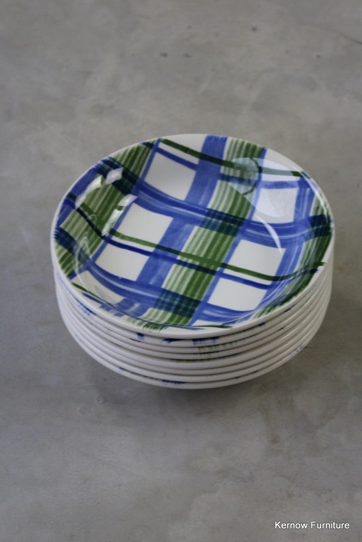 8 Blue & Green Check Cereal Bowl - Kernow Furniture