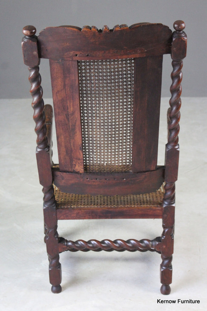 Antique Carved Oak Open Arm Chair - Kernow Furniture
