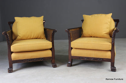 Pair Early 20th Century Bergere Armchairs - Kernow Furniture