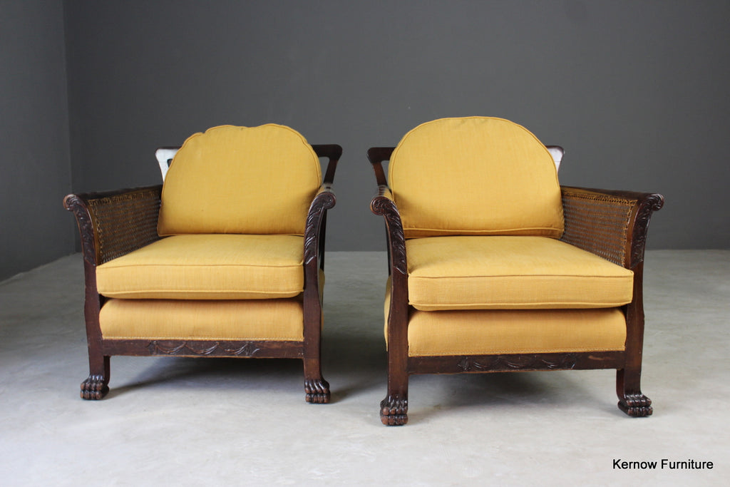 Pair Early 20th Century Bergere Armchairs - Kernow Furniture