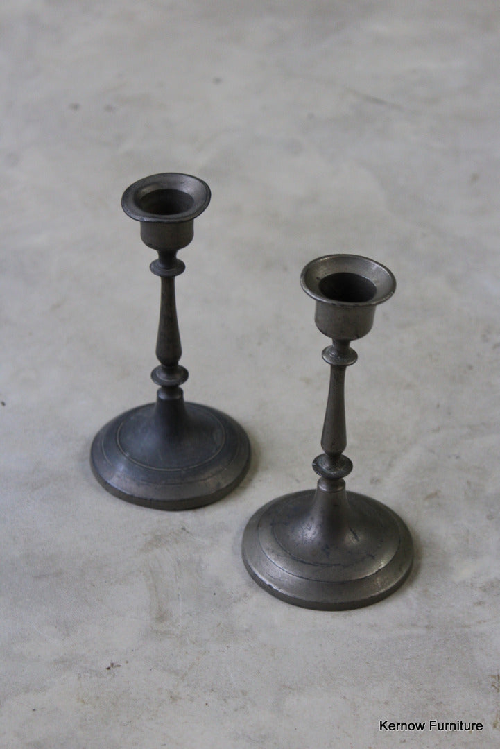 Pair Pewter Candlesticks - Kernow Furniture