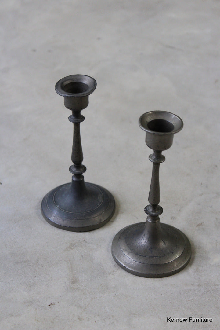 Pair Pewter Candlesticks - Kernow Furniture