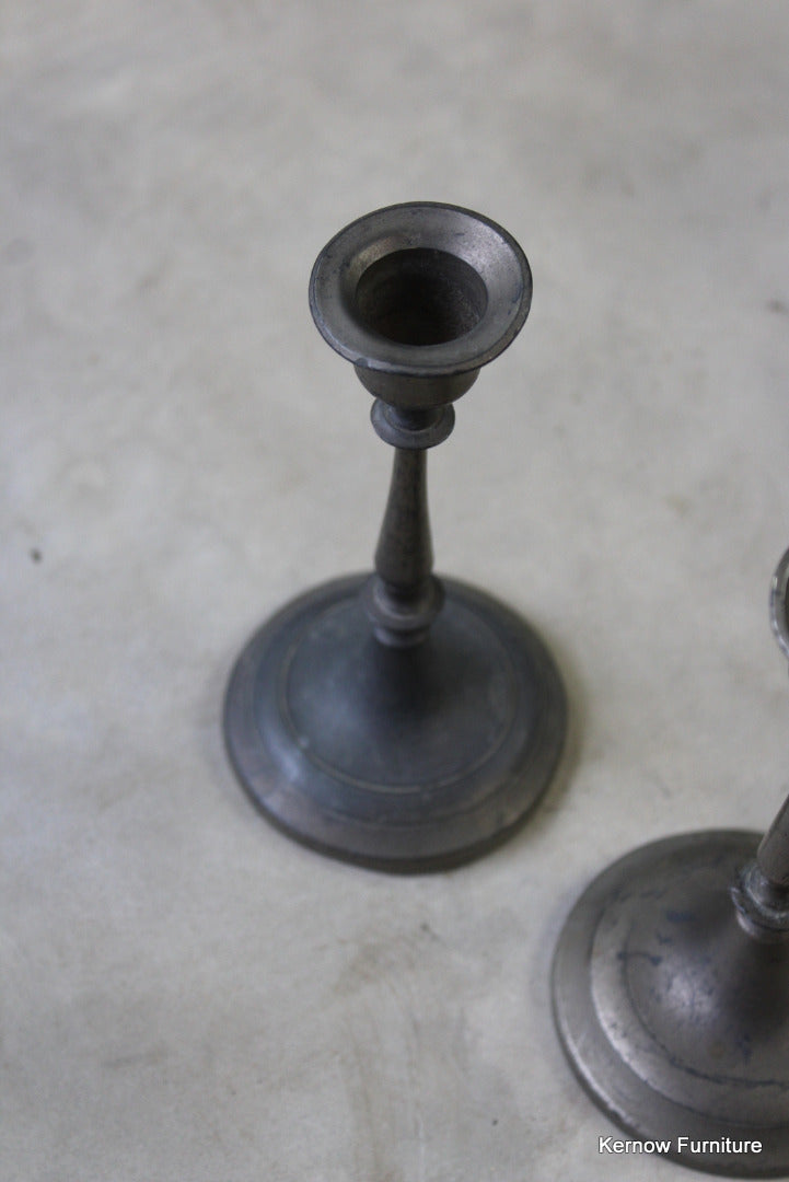 Pair Pewter Candlesticks - Kernow Furniture