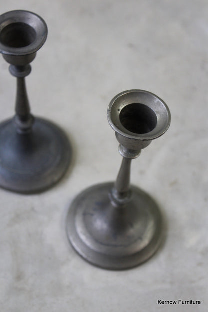 Pair Pewter Candlesticks - Kernow Furniture