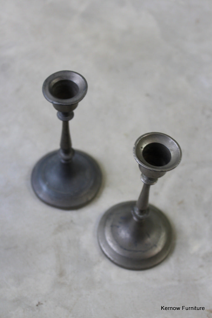 Pair Pewter Candlesticks - Kernow Furniture