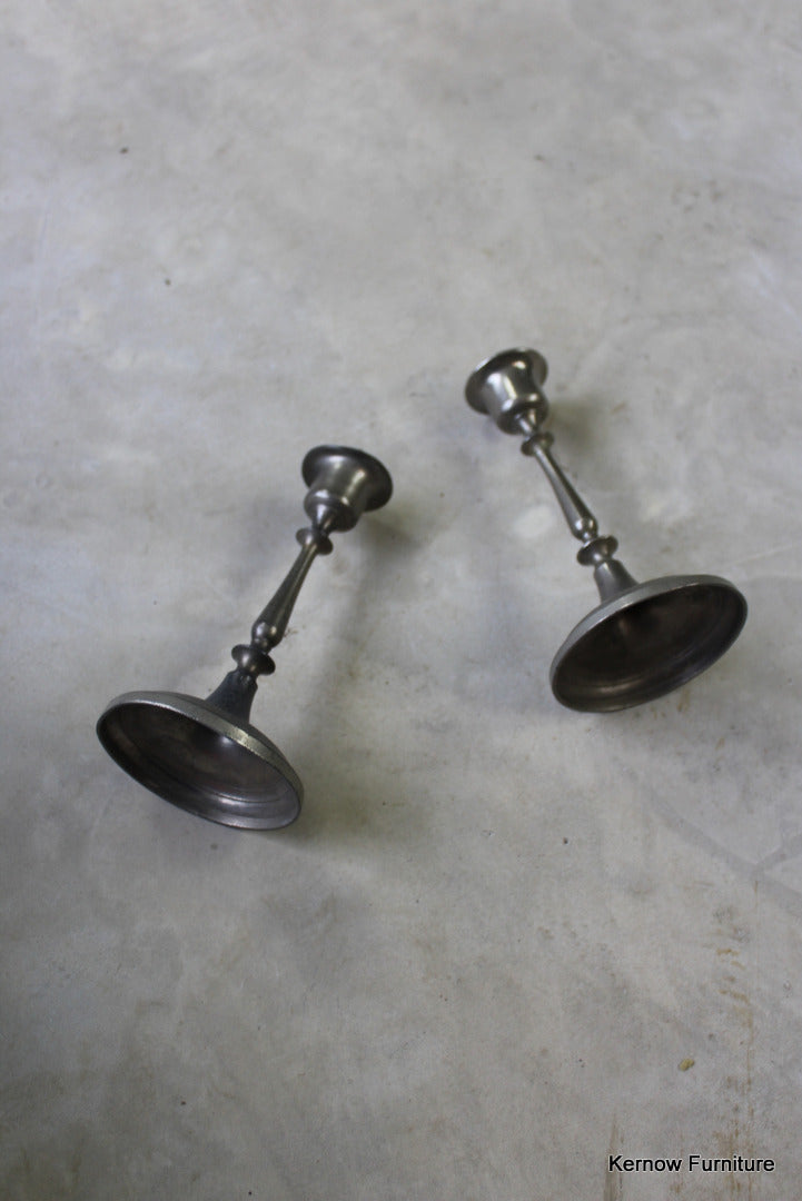 Pair Pewter Candlesticks - Kernow Furniture