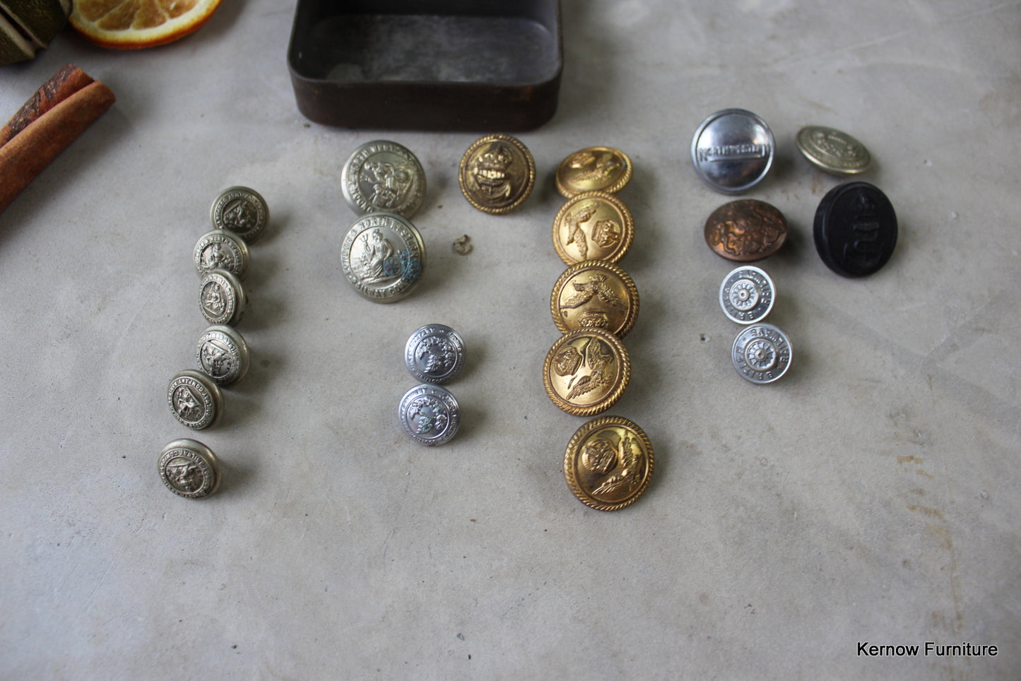 Vintage Tin of Assorted Railway Buttons - Kernow Furniture