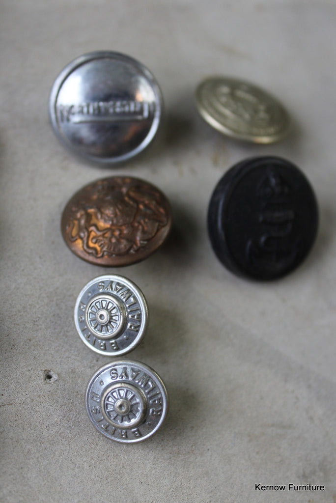 Vintage Tin of Assorted Railway Buttons - Kernow Furniture