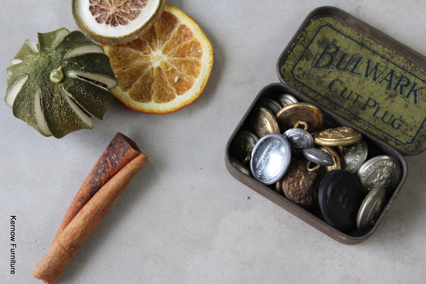 Vintage Tin of Assorted Railway Buttons - Kernow Furniture