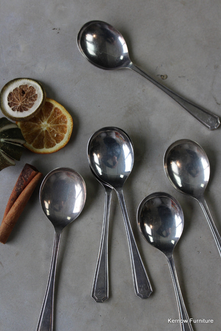 6 Vintage EPNS Soup Spoons - Kernow Furniture