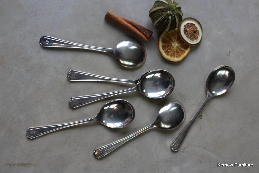 6 Vintage EPNS Soup Spoons - Kernow Furniture