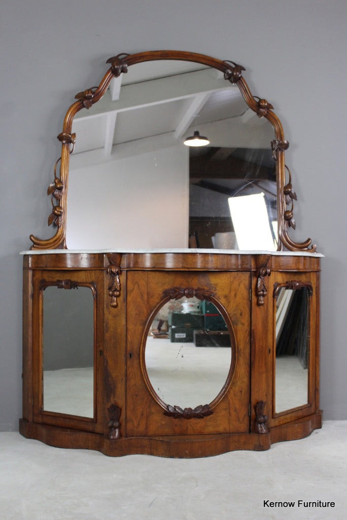 Victorian Walnut Mirror Back Credenza - Kernow Furniture