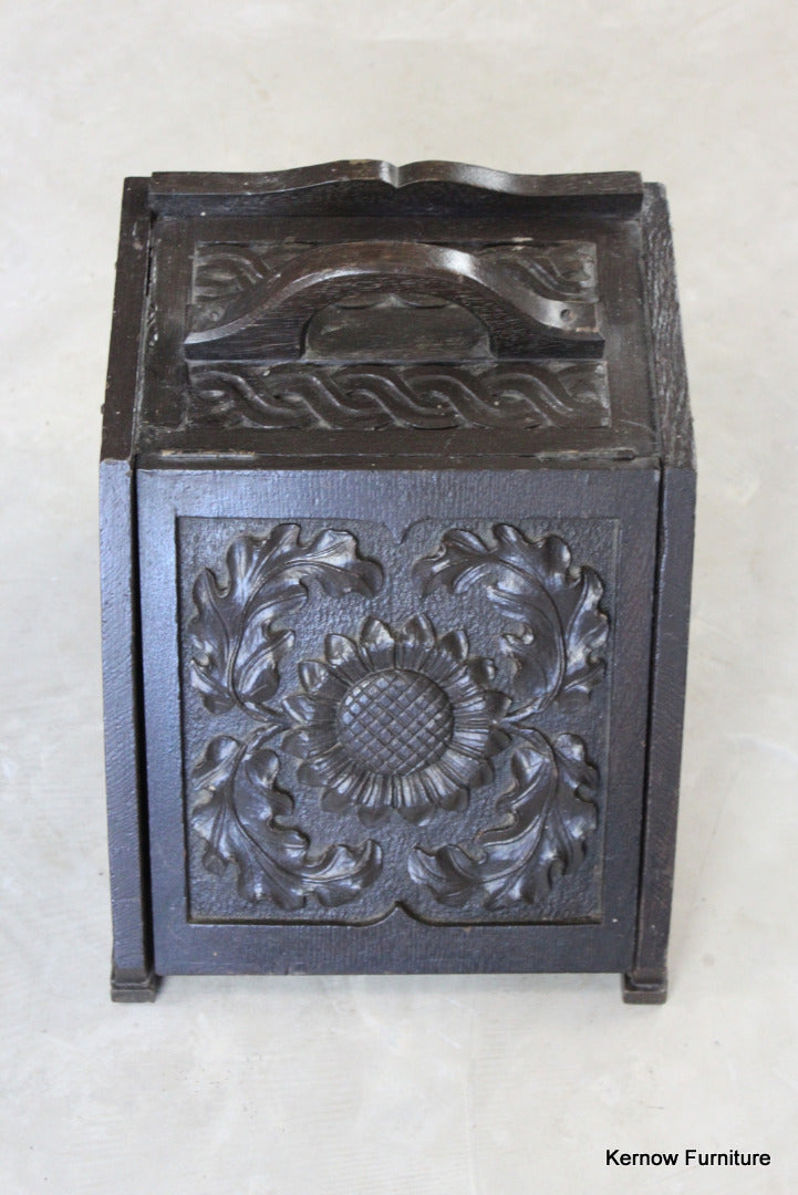 Carved Oak Coal Scuttle - Kernow Furniture