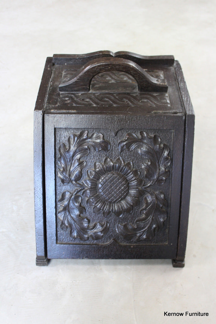 Carved Oak Coal Scuttle - Kernow Furniture