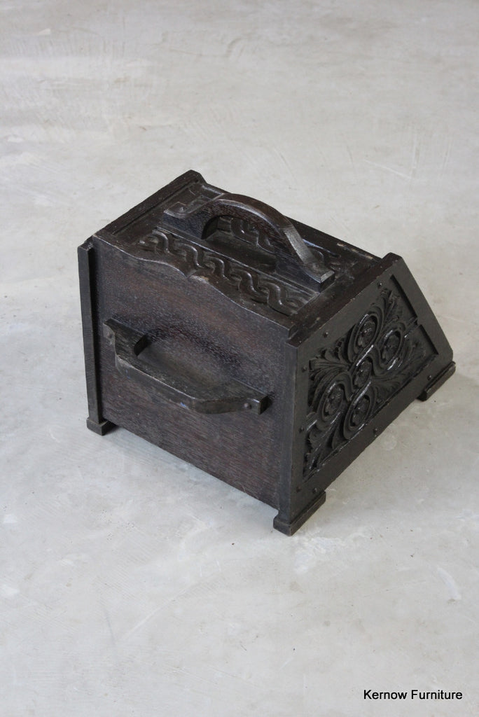 Carved Oak Coal Scuttle - Kernow Furniture